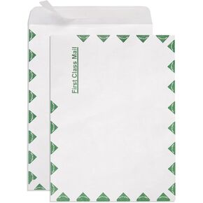 Tyvek 9" x 12" First Class Mailer, White Tyvek With Center Seam & Green First-Class Marking, Top Opening, Tear & Moisture Resistant - 9" x 12" Tyvek Envelope - 5 Pack