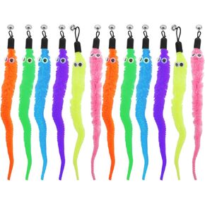 Vin Beauty 12 Pcs Cat Worm Toy Refills Cat Toys Wand Replacement Cat Wand Refills Worm Teaser with Bells Cat Wand Attachments Worm Toy Cat Accessories for Bored Indoor Cats Kitten