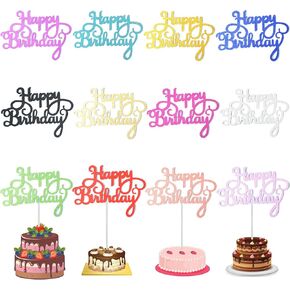 24 Pack Multi Colors Birthday Cake Topper Set, Glitter Cake Bunting Decor Birthday Cake Picks Party Decorations Supplies(Classic)