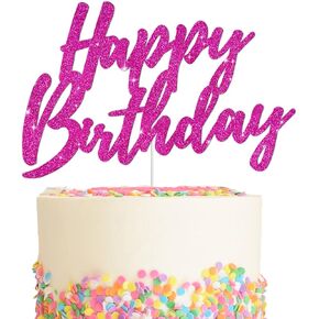 BEISHIDA Happy Birthday Cake Topper - Hot Pink Glitter Birthday Cake Decoration for Girl's Women's Birthday 18th 30th 40th Birthday Cake Topper Birthday Party Photo Booth Props