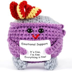 Emotional Support Dumpster Fire Crochet Dumpster Fire Desk Accessories Positive Handmade Knitted Plush Funny Encouragement Inspirational for Women Coworker Room Decors (Purple)