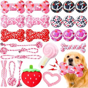 25 PCS Valentines Dog Toys مجموعة كرات تنس الكلاب صرير ألعاب الحبل الكلب ألعاب ألعاب الكلب لأليف جرو الكلب عيد الحب الهدايا