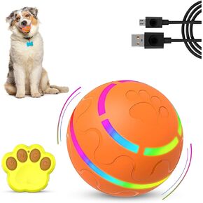 New Interactive Dog Toy Ball with Remote Control and LED Flash Light, Self Rolling USB Rechargeable Ball That has 2 Modes, Motion Activated Ball Toys for Dogs/Cats with 2 Work Modes - Orange