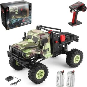 184021 1/18 Scale Electric 4WD RC Rock Crawler RTR with 2 Batteries, RC Crawler with Real 2 Speed Transmission, 3-10KM/H, 2.4GHz 4X4 RC Truck