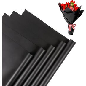 HEDOS Flower Bouquet Wrapping Paper - 20 Sheets Waterproof Korean Black Floral Wrapping Paper for Bouquet, Money Bouquet Supplies for Graduation Wedding Birthday Gift Packaging (Black)