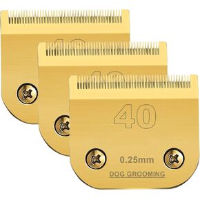 3pc 40 Clipper Blade Dog Grooming متوافق مع Andis Clippers Carbon Carbon Steel Detachable Ceramic Sharp المتوافق مع Wahl متوافق مع Clippers Oster Dog 1/100 "0.25 ملم المقطوعة ، (الذهب)