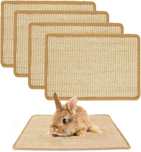 PODOO Bunny Scratch Pads, Sisal Rabbit Scratching Pad, Natural Rabbit Resting Mats for Cages, Forage Grass Mat Indoor Essentials Accessories for Guinea Pig Cat (4Pcs, 23.6 x 15.7 inches) in Saudi Arabia