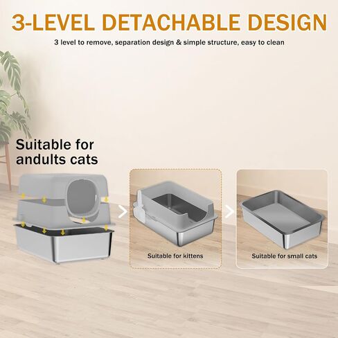 Stainless Steel Cat Litter Box, Extra Large Enclosed Top Entry Litter Box for Big Cats, Metal Litter Box, Easy to Clean, Anti-Urine Leakage, High Sided Kitty Litter Box with Scoop and Mats in Saudi Arabia