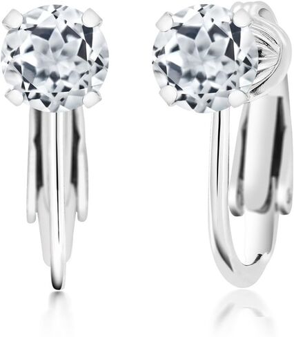 Gem Stone King 925 Sterling Silver Swiss Blue Topaz Clip On Earrings For Women (2.00 Cttw, Gemstone Birthstone, Round 6MM) in Saudi Arabia