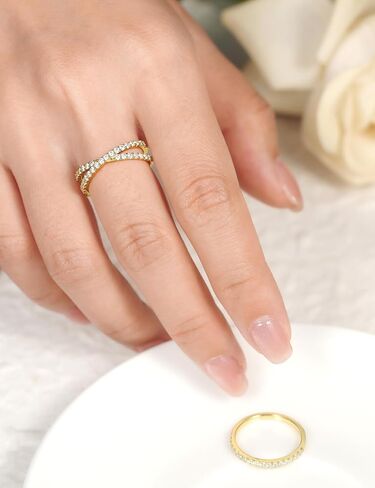 IMOLOVE Moissanite Wedding Band, Criss Cross Ring Wedding Bands for Women Sterling Silver Eternity Band Rings for Women Stackable Moissanite Eternity Band Rings for Women Size 10 in Kuwait