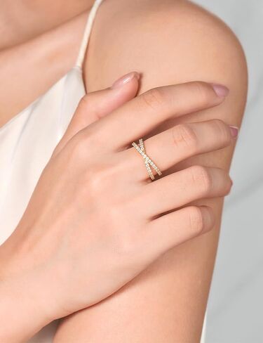 IMOLOVE Moissanite Wedding Band, Criss Cross Ring Wedding Bands for Women Sterling Silver Eternity Band Rings for Women Stackable Moissanite Eternity Band Rings for Women Size 10 in Kuwait