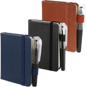 Molain 3 Pack Pocket Small Notebook Journals, A6 Mini Note pads with Pen Holder, Notepad Notebooks for Note Taking, 408 Lined Pages, 4.33" x 3.15", Black, Blue, Brown
