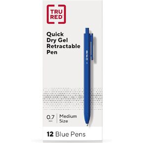 TRU RED Retractable Quick Dry Gel Pens, Medium Point, 0.7mm, Blue, Dozen (TR54499)
