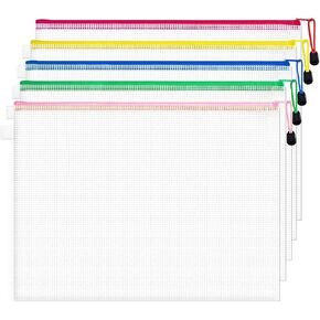 5 Pack A3 Mesh Zipper Pouch Bags for Organizing, Plastic Travel Zipper Bag, 17.5"X13" Large Waterproof PVC Document Pouch for School Office Supplies, Craft, Puzzles & Board Games