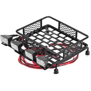 Rc Roof Rack Luggage, Rc Roof Rack, Small Size Roof Rack Luggage with LED Rc Roof Luggage Carrier Rc Crawler Accessories for SCX10 1/10 RC Car (4 White)