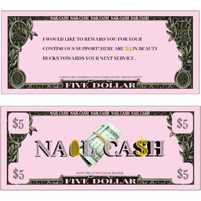 Nail Client Loyalty Reward Card, Nail Cash Coupon Voucher Nail Tech Supplies Nail Tech Must Haves Bucks for Pedicure Manicure Business 100pcs