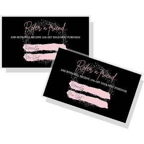 Referral Cards | 50 Pack | One Sided Referral Discount Card | 2x3.5" inches Business Sized Cards | Black & Rosey Pink Design