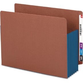 Smead End Tab Pocket, Reinforced Straight-Cut Tab, 5-1/4" Expansion, Extra Wide Letter Size, Redrope with Blue Gusset, 10 per Box (73689)