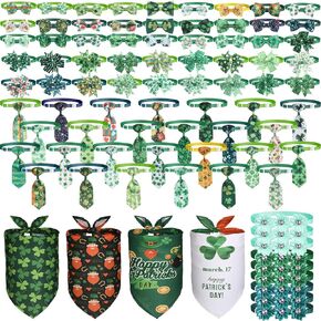 Reginary 85 Pieces St. Patrick’s Day Dog Neck Ties, Pet Bow Ties, Dog Bow Tie Collar, Pet Neckties, 4 Dog Bandana Halloween Dog Grooming Adjustable Small Pet Bow Tie Neckties for Puppy Dog and Cat