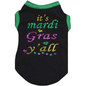 Petitebella It's Mardi Gras Y'all Puppy Dog Shirt (Black, Large)