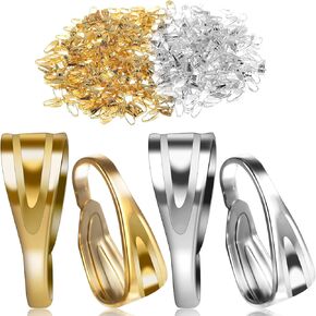 400Pcs Pinch Bails for Jewelry Making, 7 x 3 mm Pendant Clasp Connectors Gold and Silver Jewelry Clasps for Necklace Bracelet Dangle Charm DIY Craft Making