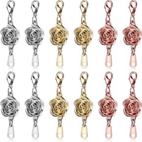 12 Pieces Magnetic Jewelry Clasps Rose Magnetic Clasps Extender Lobster Clasp Closures Jewelry Clasp for Necklaces Bracelets Jewelry Making