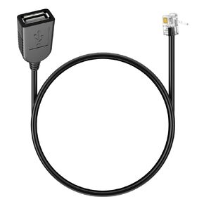 USB Female to Rj9 4p4c 4-Pin Male Adapter, Suitable for Multiple Voip Telephone Cables, with 30cm Round Black Cable (RJ9 to USB 30cm)