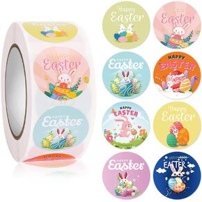Easter Stickers Roll 500 Pcs Egg Bunny Sticker for Kids, Envelop Seals, Party Supplies, Scraping Book, Gift for Kids Happy Easter Decor