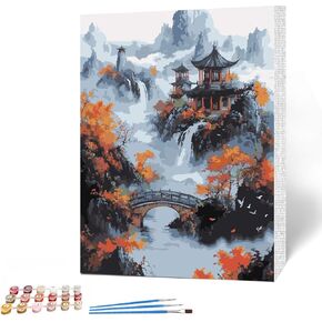 MAXBYE Chinese Landscape Painting Paint by Numbers for Adults, Modern Aesthetic Adults' Paint by Number Kit with Frame, DIY Acrylic Painting Kits Arts and Crafts Perfect for Home Wall Decor 12x16in
