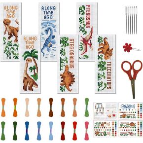 FreeBloss 6 Set Cross Stitch Borkmark Kit Cartoon Dinosaur مختومة مقاطع غرز المبتدئين للمبتدئين DIY تطريز الإشارات المرجعية DIY مجموعة الأدوات للبالغين هدية 6 * 20 سم