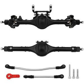 Complete Metal Front Rear Straight Axle Upgrades Part for 1/10 Axial SCX10 II Deadbolt 90046 90047 SCX10 RC Crawler Car Hops Up (Black)