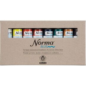 Schmincke - Norma® Blue, 71200097, Cardboard Set, 8 x 35 ml, Highly pigmented, lightfast, Finest Water-paintable Artists' Oil Colors, Vegan