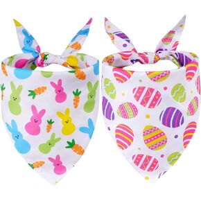 hoyuwak Easter Dog Bandana, 2Pcs Easter Egg Rabbit Carrot Plaid Pet Scarf Adjustable Triangle Puppy Scarves Reversible Colorful Bib for Small Medium Large Dogs Cats Gifts