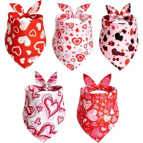 Valentine Dog Bandana for Holiday Wedding Party, 5 Pack Pink Red Love Triangle Valentine Dog Scarf for Medium Large Extra Large Dogs Cats Pets