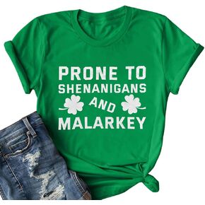 FYAPHION St Patricks Day Shirt Women Shenanigans Coordinator Shirts Shamrock Graphic Short Sleeve Tee Tops