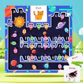 2 in 1 Magnetic Alphabet Letter Maze & Spelling Toy, Toddler Learning Activities, Montessori Wooden Puzzle Board, Educational Toys for Boys Girls 3 4 5 Years Old