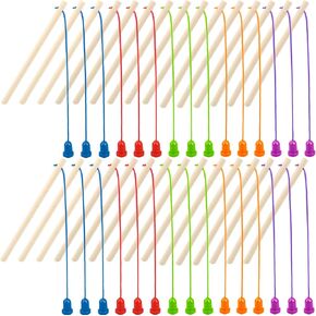 30 Pcs Kids Wooden Magnetic Fishing Poles Mini Magnetic Fishing Rods Play Fishing Poles for Preschool Boys Girls Fishing Game Activity, 5 Colors