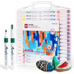 deli Paint Markers Quick Drying Acrylic Marker Pens for Kids Paint Pens Paint Markers for Wood Rock Plastic Canvas-64 Colors