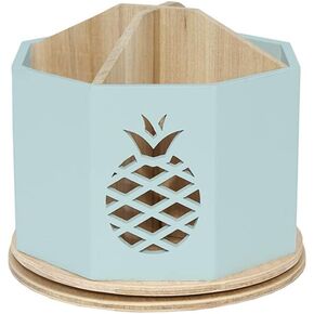 Spinning Desktop Stationary Organizer – Decorative Wooden Rotating Pen and Pencil Cup – Desk and Table Top Office Supplies Station - by Designstyles (Sky Blue Pineapple Cutout)