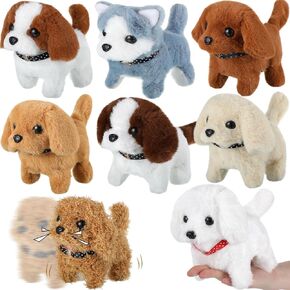 8 Pcs Small Electric Plush Dog Bulk 6.7 x 5.9 x 5.1 in Mini Dog Stuffed Animals Soft Plush Robot Dog Walking Barking Tail Wagging Dog for Home Decor Birthday Party Favor Gift Supply