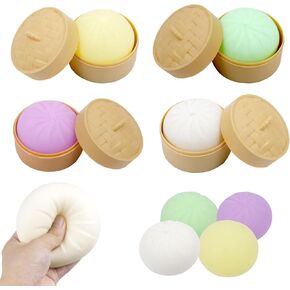 4 Pcs Dumpling Squishy Dumpling Stress Ball Squeezing Adult Stress Relief Toy Colorful Steamed Stuffed Bun for Birthday Gifts, Partied, Etc.