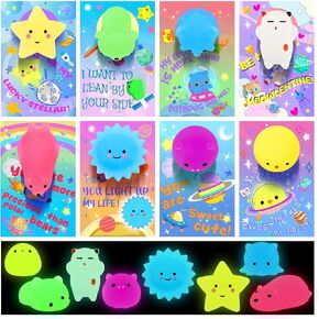 32 Pack Valentines Day Cards مع ألعاب Squishy Mochi لطيفة ، توهج في ألعاب الإرشاد المظلمة في Kawaii Mini ، وبطاقات هدايا تبادل عيد الحب للأطفال.
