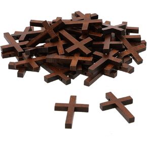 Penta Angel Natural Wood Cross Bulk 50Pcs Mini Wooden Cross Pendants Beads Charms Jewelry Findings for Bracelet Necklace Earring Jewelry Making and Craft DIY