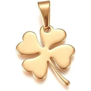 Beadthoven 10pcs Stainless Steel Clover Pendants Golden St. Patrick's Day Shamrock Pendants Flat Lucky Four Leaf Clover Metal Dangle Charms with Pinch Clip Clasp for DIY Necklace Jewelry Making