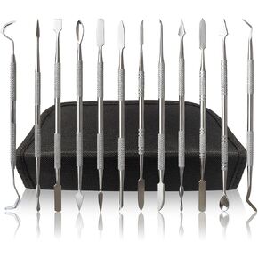 GJ FAFA 12-Piece Stainless Steel Wax Carving Tools Set, Dental Waxing Instruments, Dual-Ended Sculpting Tools for Resin, Jewelry Making, Shaping & Modeling, with Black Storage Case