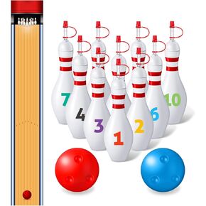 Gerrii 10oz Bowling Pin شكل أكواب شكل مع الأغطية والقش تشمل 10 أكواب دبابيس البولينج 2 كرات 1 كرة الكرة 1-10 ملصقات الأطفال لوازم الحفل