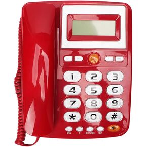 Corded Landline Telephone, Big Phone for Seniors and Visually Impaired, Hands Calling Corded Phone with Speaker, A Dialling, 10 Groups of Phone Storage, Red