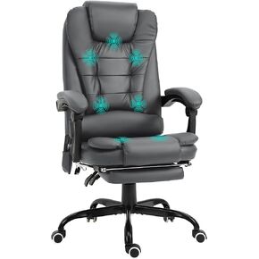 Vinsetto 7-Point Vibrating Massage Office Chair, High Back Executive Recliner with Lumbar Support, Footrest, Reclining Back, Adjustable Height, White