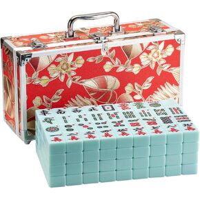مجموعة Mahjong الأمريكية 166 Premium Jade Green Mahjong Tiles كبيرة Mahjong مجموعة 1.6 بوصة لعبة Mahjong American مع مربع الهدايا Mahjong