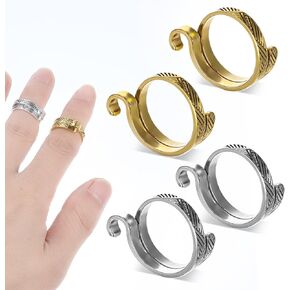 4 PCS Knitting Crochet Tension Ring for Finger, Adjustable Knitting Loop Rings Thimble Finger Holders Accessories Metal Open Yarn Guide Tension Rings for Crocheting DIY Craft Gifts - Gold, Silver